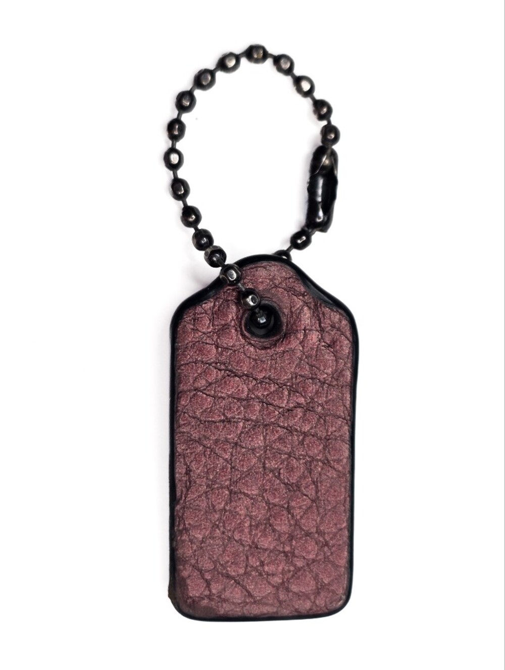 Coach Hang Tag Small Authentic Leather Bag Charm Metallic Wine Gunmetal Chain - Picture 4 of 5